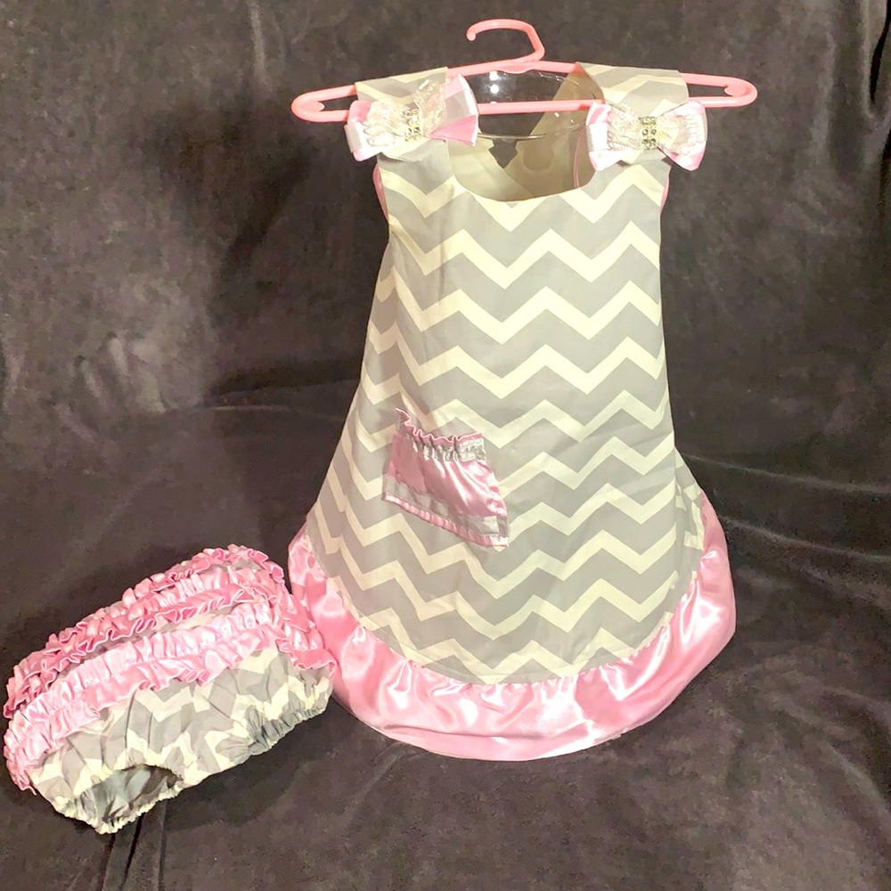 Girls Handmade Dress with matching Diaper Cover